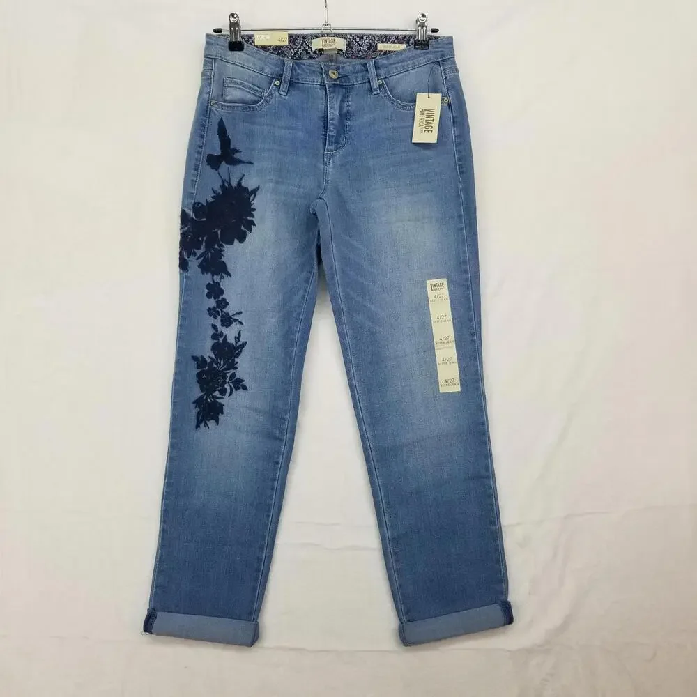 Vintage America‎ Bestie Embroidered Jeans 4 / 27 NWT Denim Jean